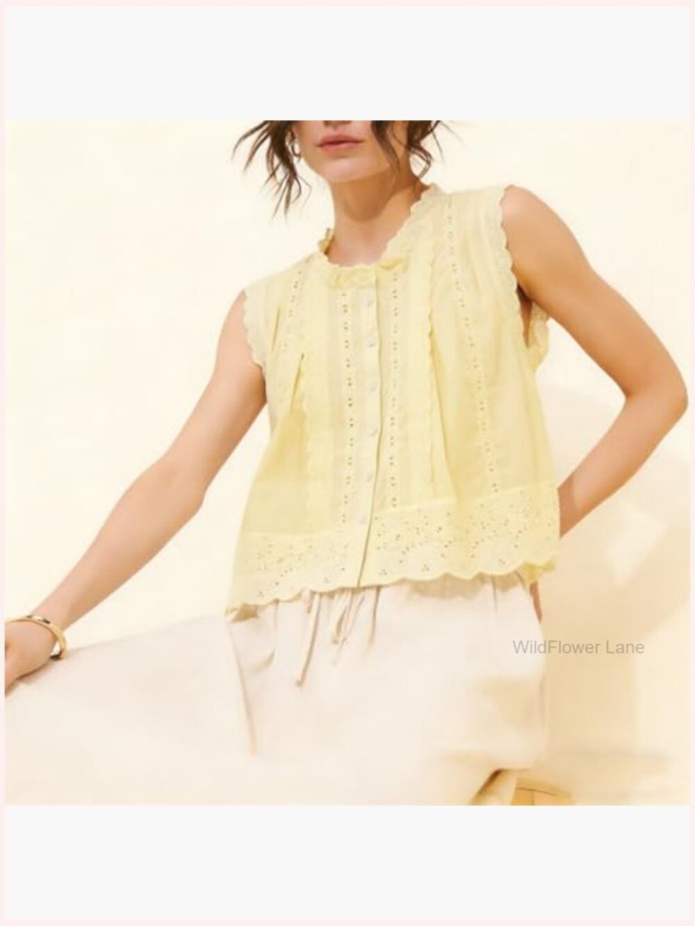 Cottagecore Cutout Eyelet Tank Top Sleeveless Sheer Peplum Camisole - Picture 4 of 7